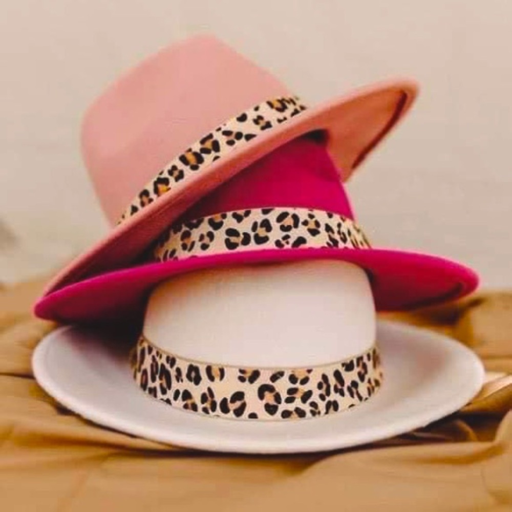 Wool fedora hat with leopard band